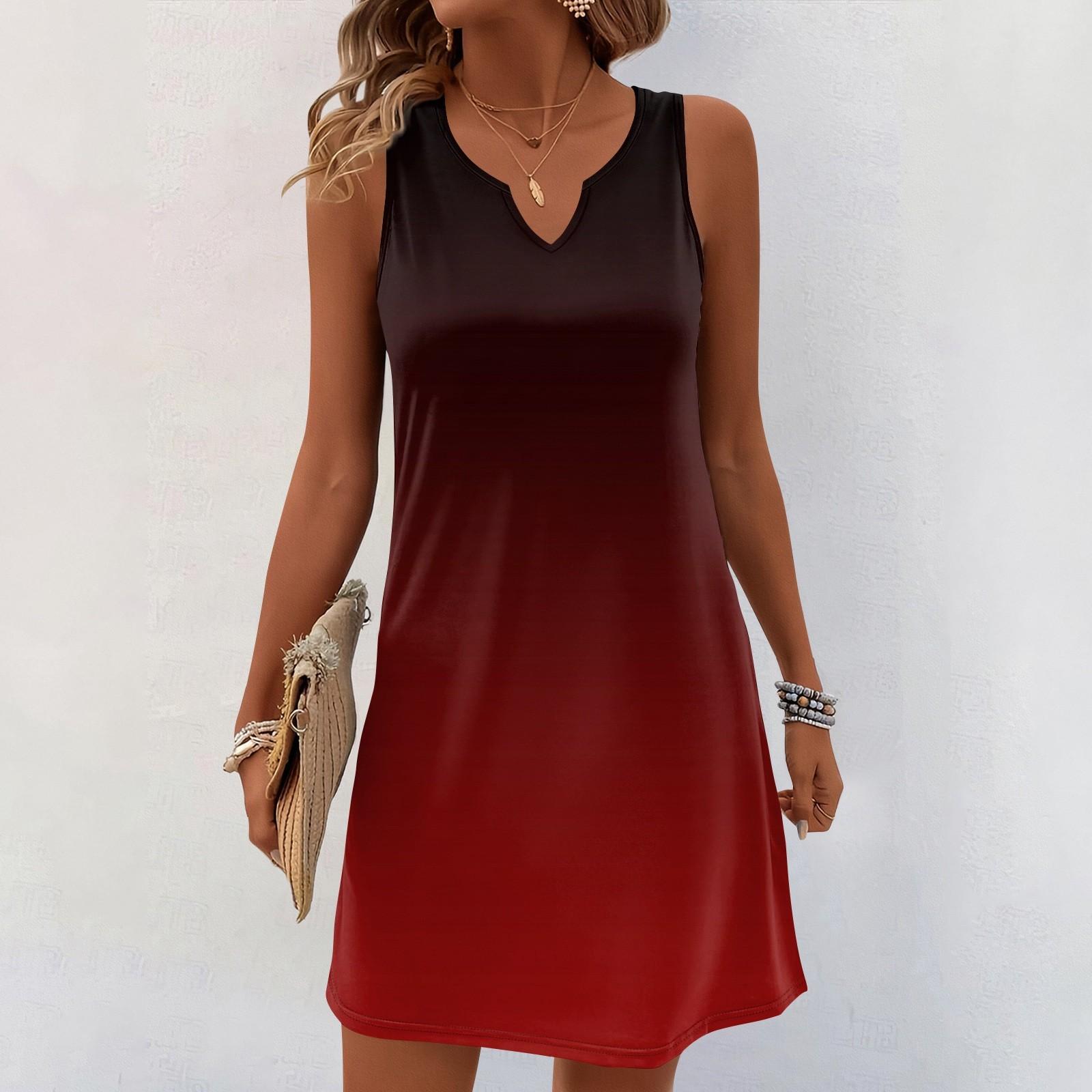 

Женские летние платья с V-образным вырезом и принтом без рукавов Сарафан Повседневное платье XXXL винный