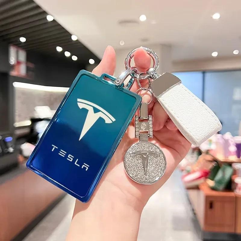 Car Sticker Tesla Car Key Card Holder Cover Protector Holder Diamond Keychain for Tesla Model 3 X Model S Y Roadster P75D P85D P