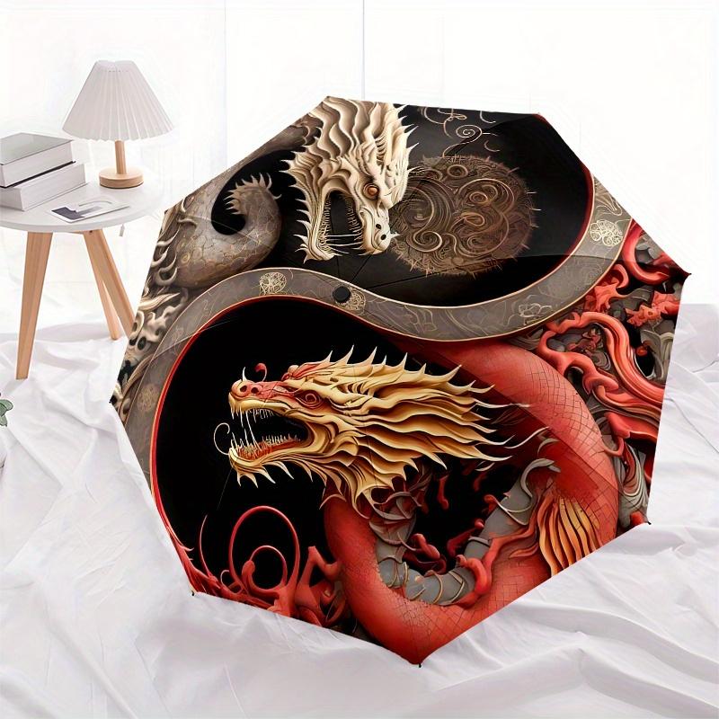 Yin Yang Dragon Art Print: Balance & Strength in DesignUmbrella, Portable 3-Fold Compact Umbrella for Men & Women Gift
