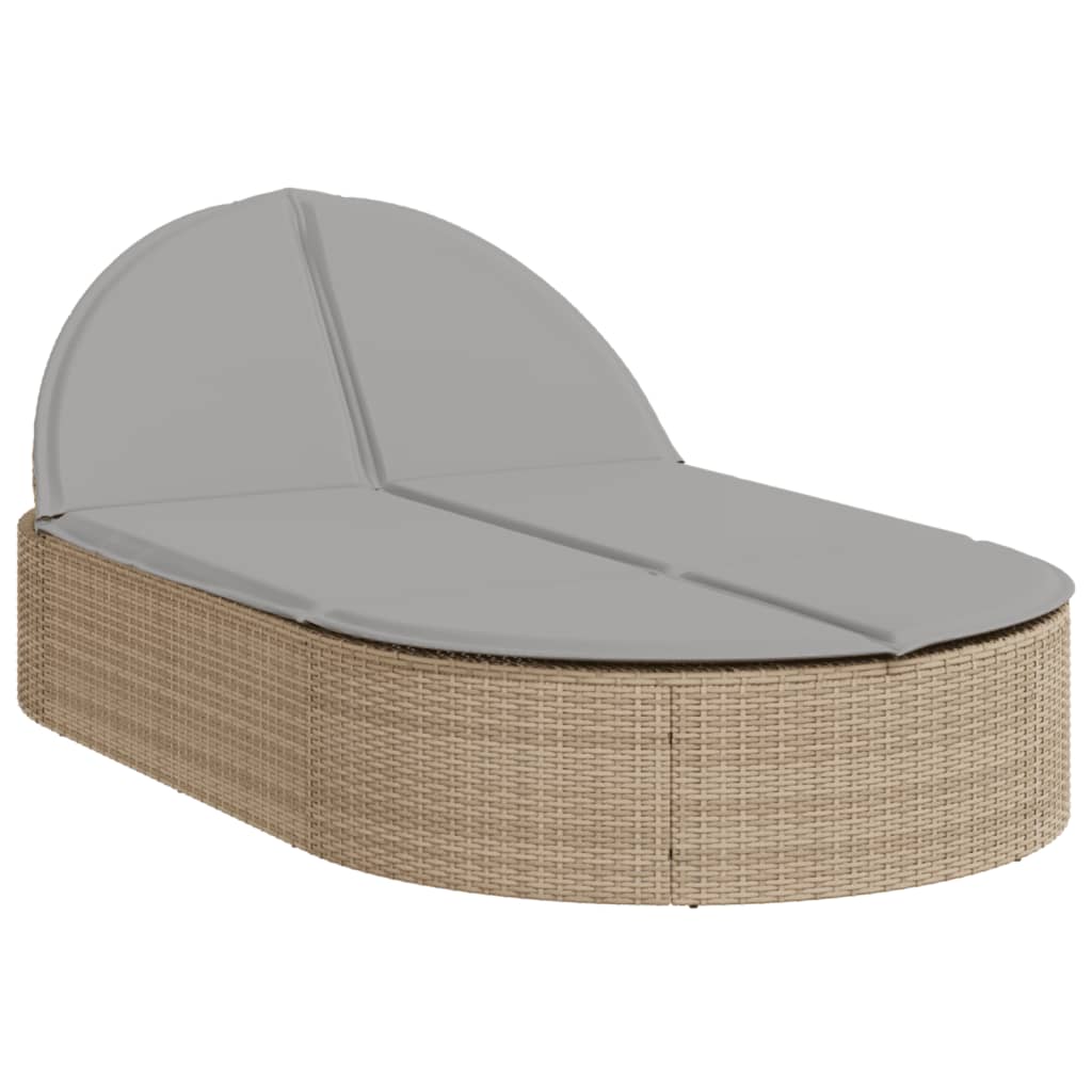 Vidaxl Double Sun Lounger With Cushions, Beige, Poly Rattan