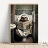 Cat Sitting On Toilet Reading Newspaper Funny Bathroom Wall Humor Poster Decor Animal Porcupine Canvas Painting Room Home Decor No Frame