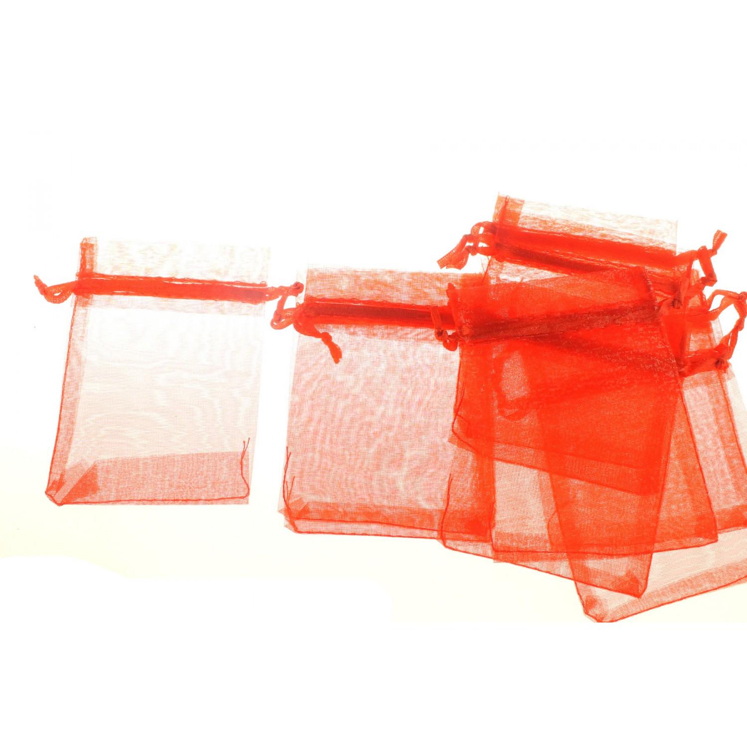Lot de 100 pochettes cadeaux bourses organza rouge 9 X 7cm
