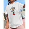European Size White Summer T-Shirt with Red Heart & Flower Print -Loose Fit Round Neck Short Sleeve Top,Casual Summer Outfits for Sports&Casual Attire