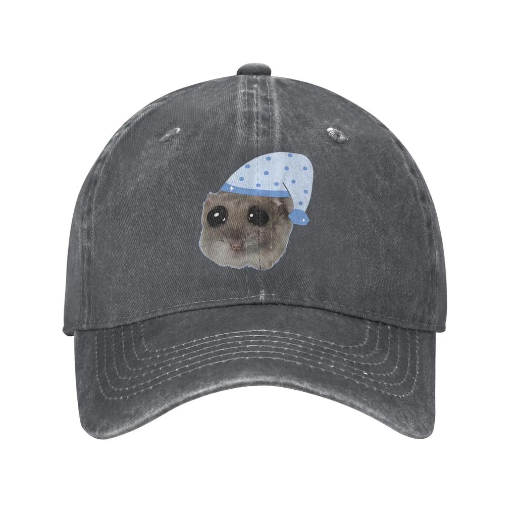 Funny Hamster Sleep Cute Bed Time Baseball Caps Vintage Distressed Denim Sleepy Headwear Unisex Women Outdoor Adjustable Fit Hats