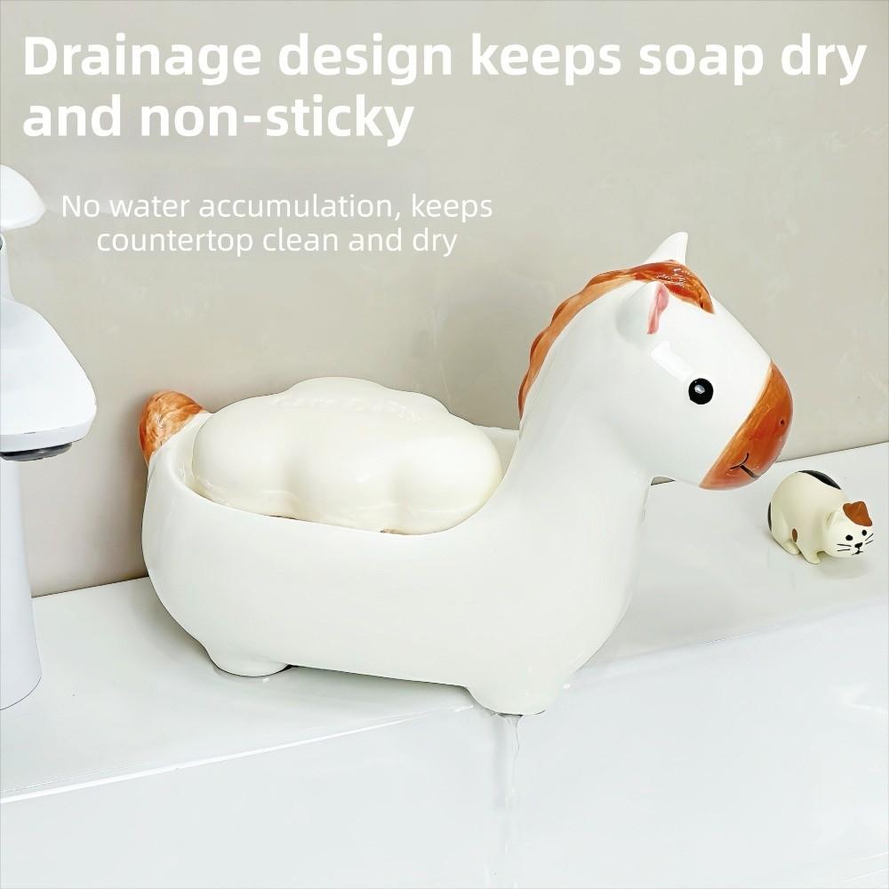 Cute Horse Soap Dish Soap Box Drainable Self Draining Soap Holder Ceramic Soap Container Bathroom Decor Organizer for Sink