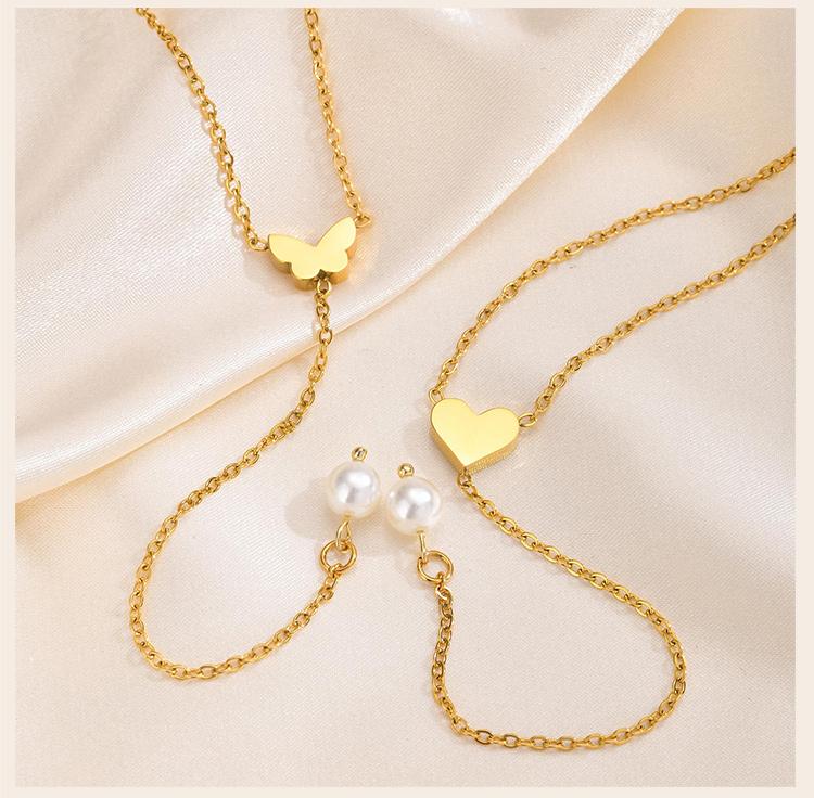 Heart Butterfly Pendant Necklace for Women, Stainless Steel Y Shape Necklace, High Polish Animal Gold Color Jewelry Gift
