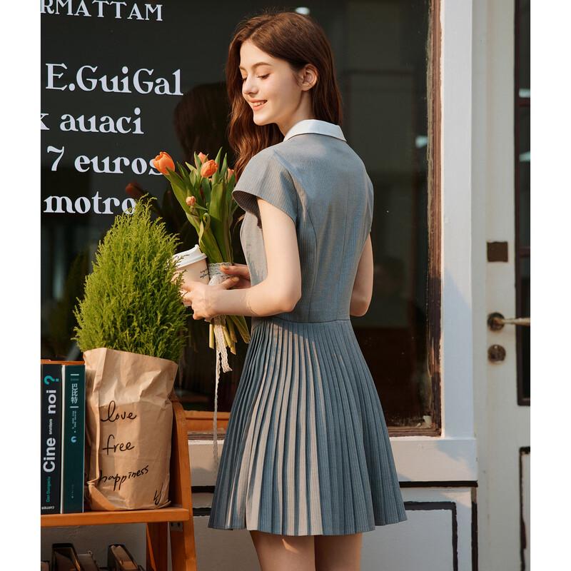 TonLion Women's Summer Polo Collar Pleated Dress