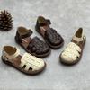 Johnature Sandalias casuales de cuero genuino para mujer, zapatos planos cómodos y versátiles con suela suave y transpirable