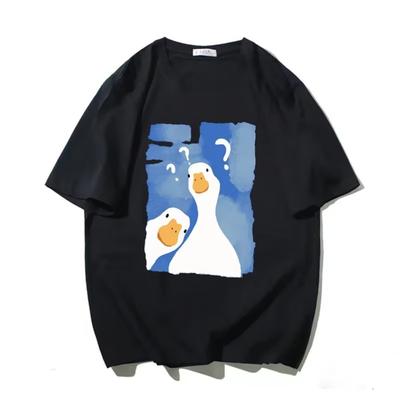 Summer Men's Unisex T-shirt Funny Two Confused Ducks Printed Fashion T-shirt Hip Hop Cotton Short Sleeved T-shirt