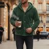 Men's Fleece Hooded Cardigan Casual Button Up Long Sleeve Warm Knit Jacket For Daily Wear