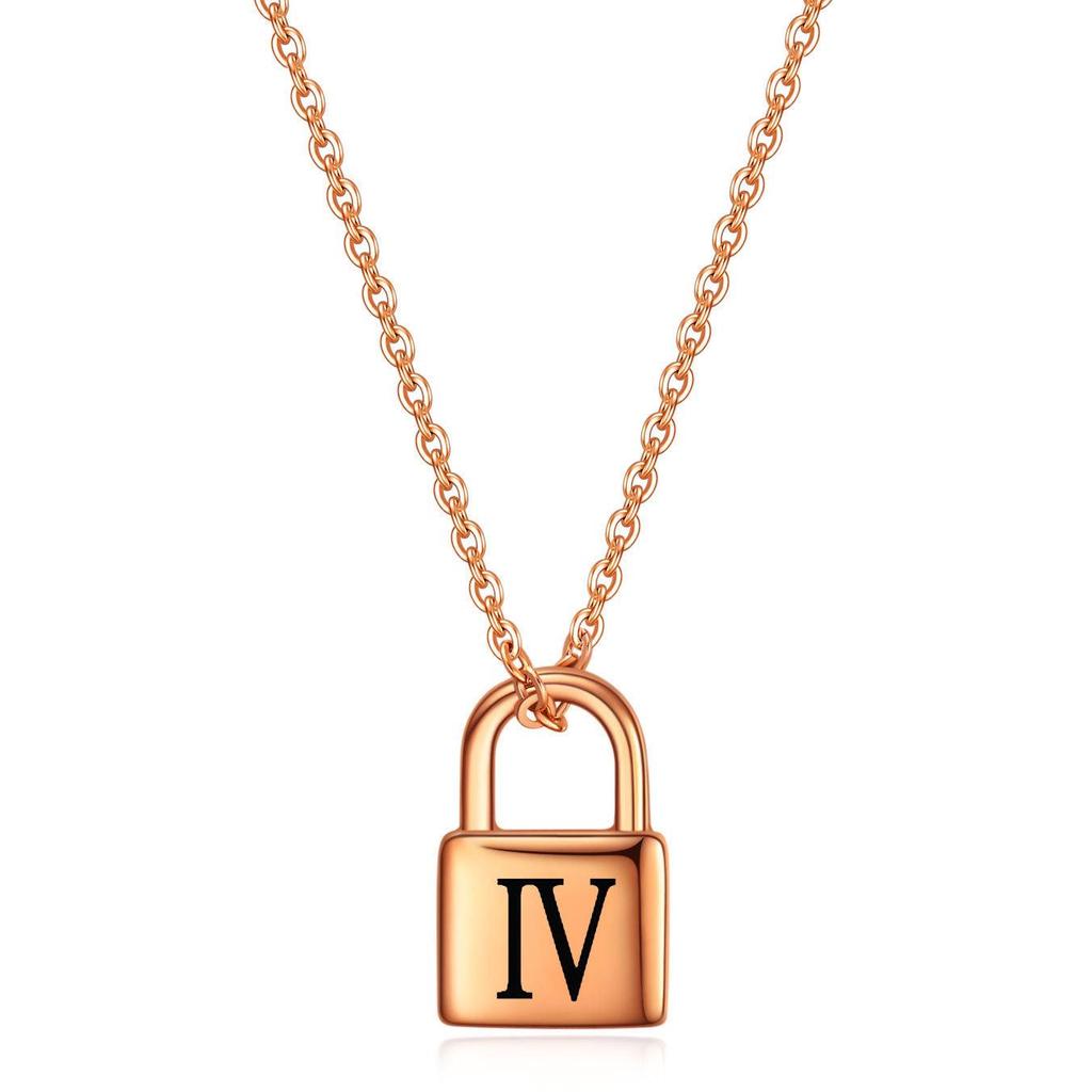 12MM Padlock Laser-Engraved Roman Numerals Stainless Steel Necklace