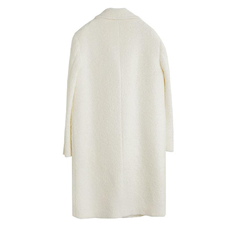 ELLE Solid Color Lazy Mid-Length Double-Sided Wool Double-Breasted Soft Coat Women coats Off-White EX36440