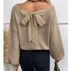 European & American V-neck Bowknot Sweater - Women's Casual Autumn/Winter Long Sleeve Loose Top