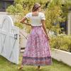 Women's 2025 Bohemian Floral Print Pleated Maxi Dress with Elastic High Waist
