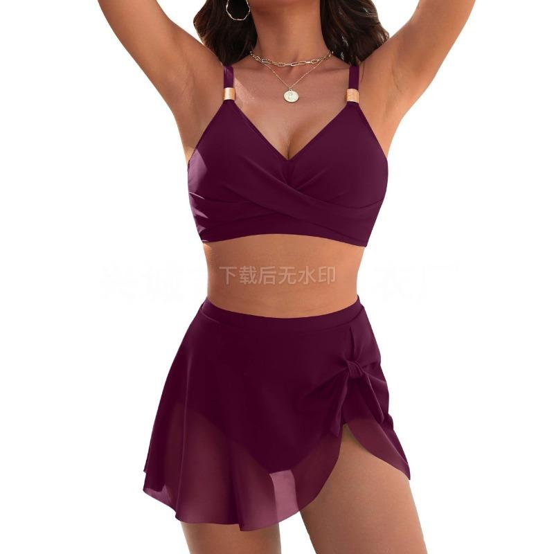Europäischer und Amerikanischer Bikini Badeanzug Damen Sexy Einfarbige Dünne Netzrock Geteilt Explosion Badeanzug