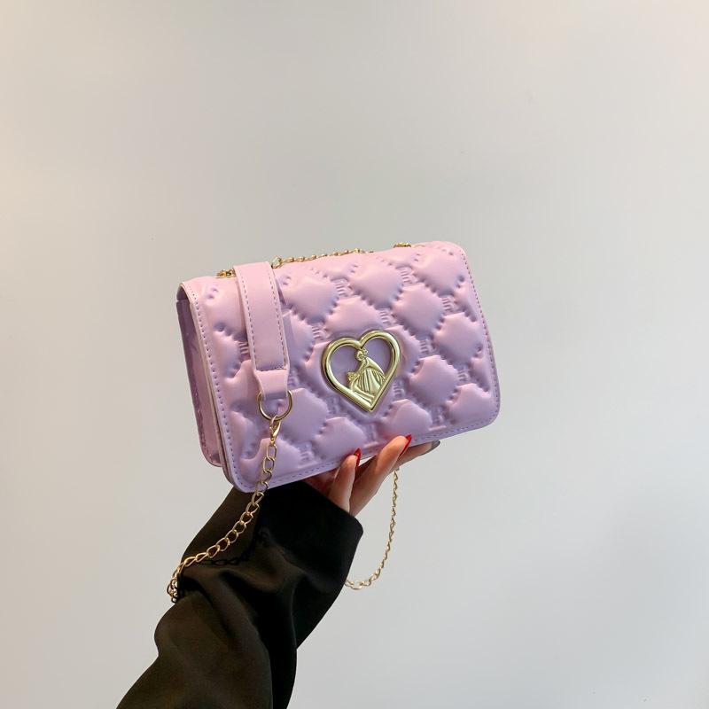 Commuter Texture Diamond 2025 Spring New Solid Color Love Hardware Indentation Shoulder Messenger Chain Small Square Women's Bag