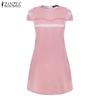 ZANZEA Damen Lässiges Sommerkleid mit Rundhalsausschnitt und kurzen Ärmeln