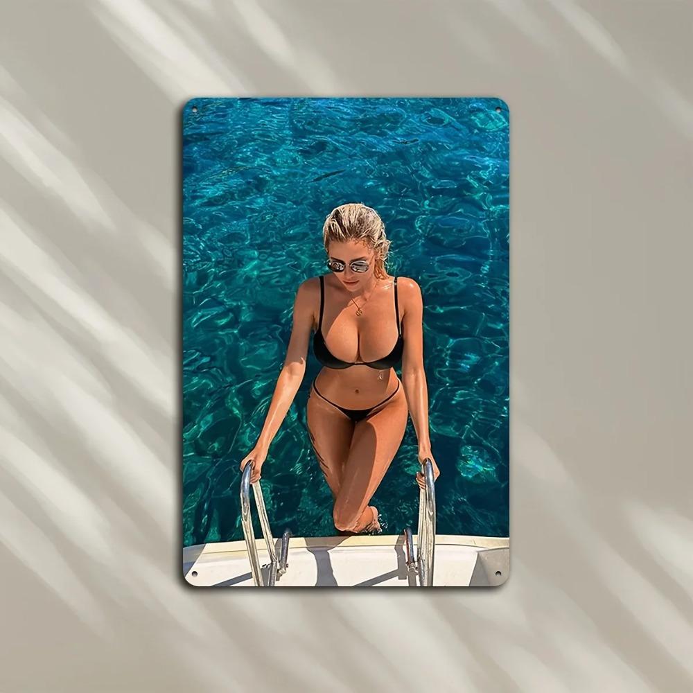 

Vintage Metal Wall Sign Sexy Beach Art for Man Cave Home Bar Decor 20x30cm