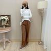 House Autumn and Winter Export European and American Women's Clothing Stringy Selvedge Round Neck Stretch Knitwear Plus Size Bottoming Sweater
