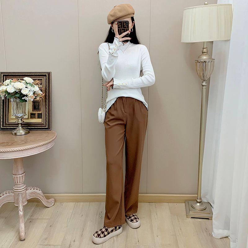 House Autumn and Winter Export European and American Women's Clothing Stringy Selvedge Round Neck Stretch Knitwear Plus Size Bottoming Sweater