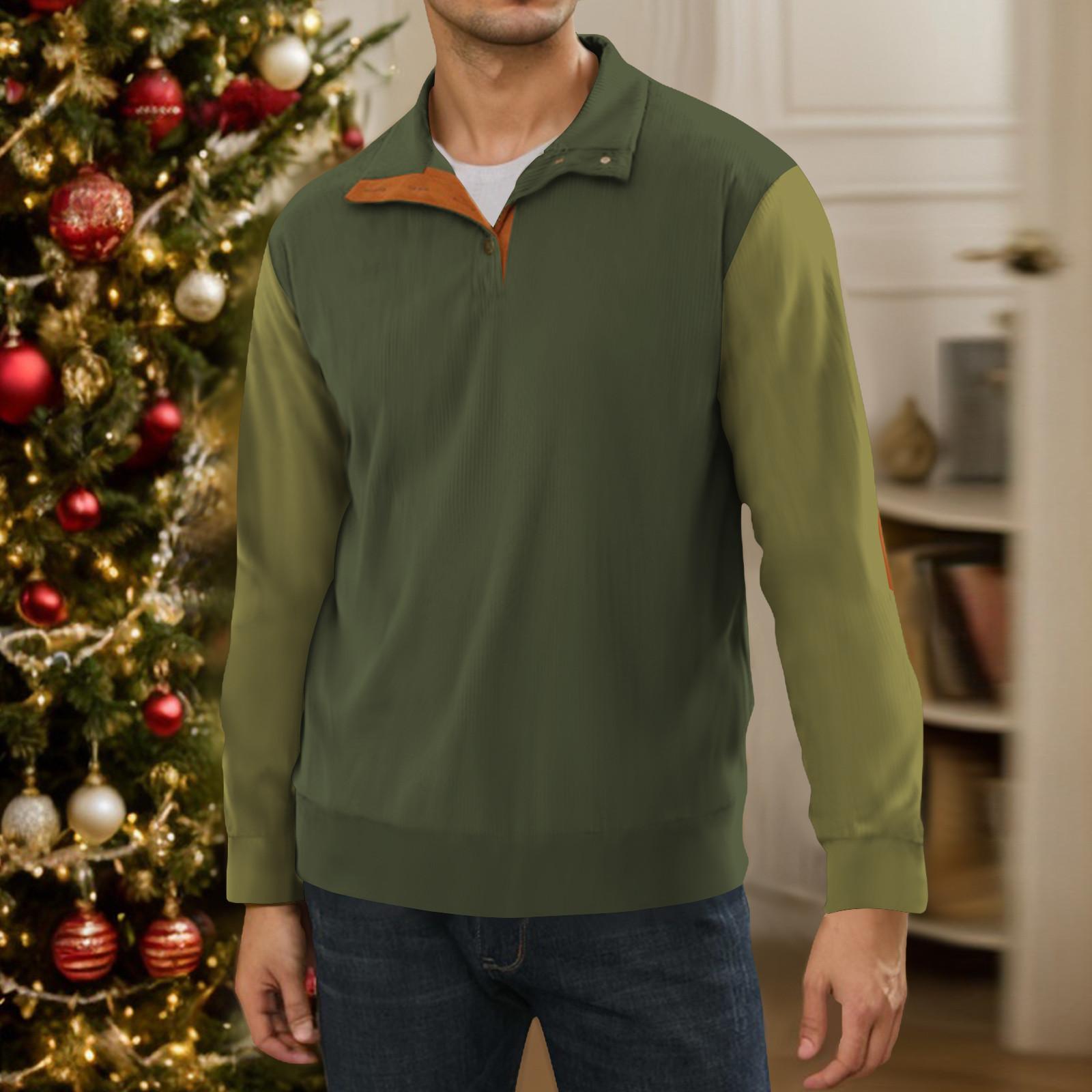 

3-Button - Мужская толстовка с воротником-стойкой, повседневная толстовка с капюшоном и пряжкой L армия зеленый