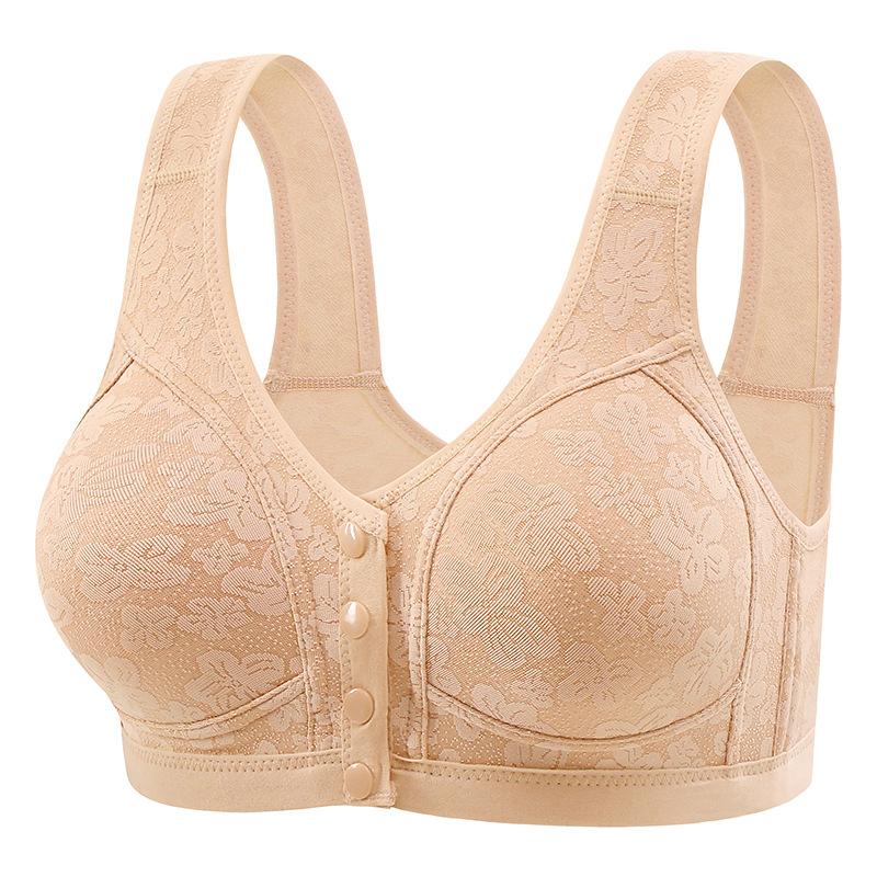 Middle Aged and Elderly Front Button Plus Size Bra Vest Style Bra for Women Without Steel Rims, Large Chest, Anti Sagging Bra for Mothers
