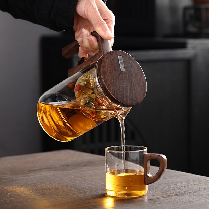 Glass Tea Pot Kettle Infuser 520ML/720ML Teapot Water Separation Inner Magnet One Click Magnetic Switchs Tea Filtration Cup Set