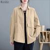 ZANZEA Oversized Women Turn Down Collar Long Sleeve Solid Casual Blouse Shirts