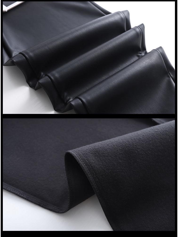 2023 Autumn/Winter Women's High-Waisted Plus Velvet Leather Harem Pants - Loose Wide-Leg, Cropped, Thickened