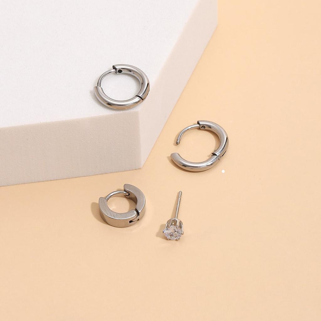 Silver Elegant Geometric Hoop Earrings Set Sparkling Design Rhinestone