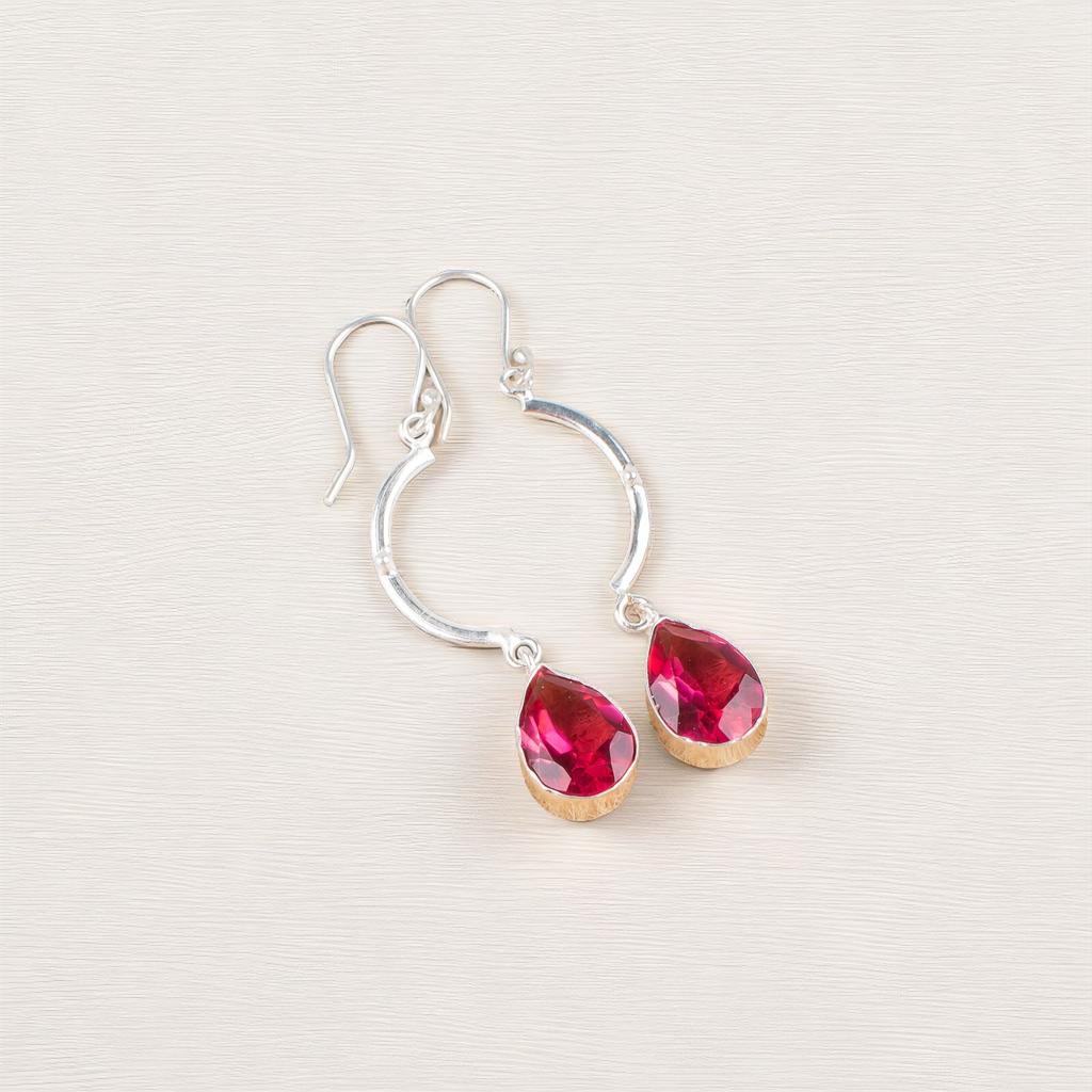 Pink Tourmaline Gemstone 925 Sterling Silver Jewelry Handcrafted Earrings 2.60" EE-43-18