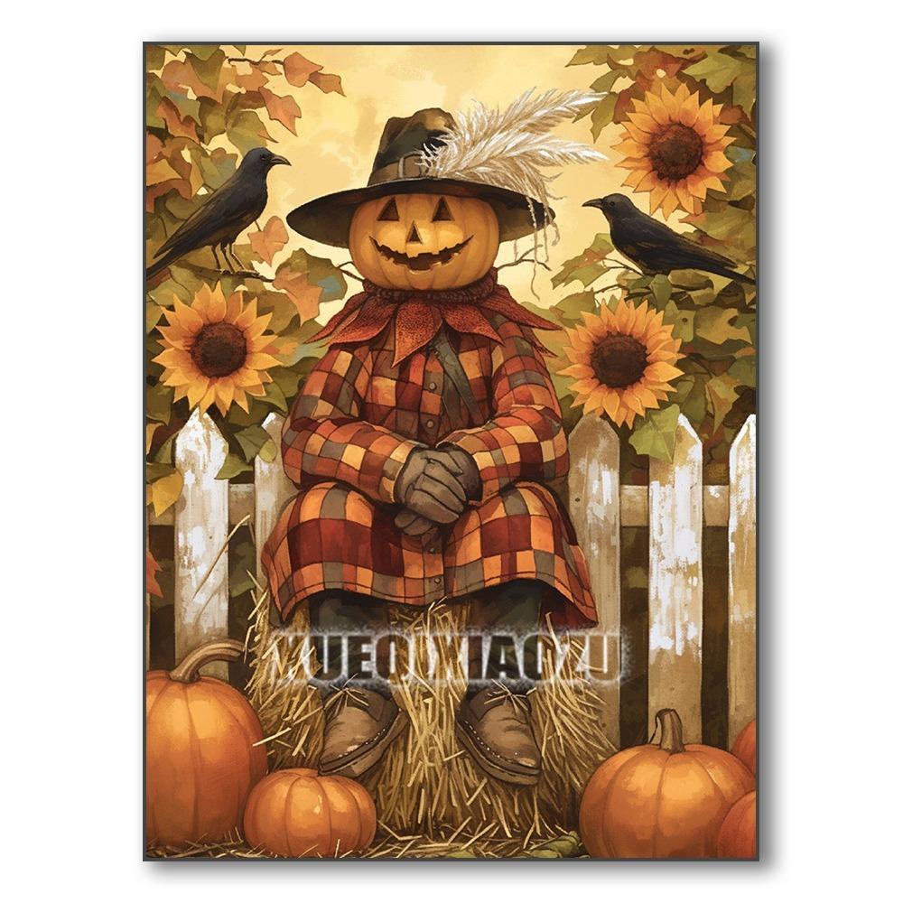 Set Pictură Diamant 5D Dovleac Peisaj de Toamnă Broderie Diamant Mozaic Artă Diamant Complet Imagine DIY Decor de Halloween Cadou