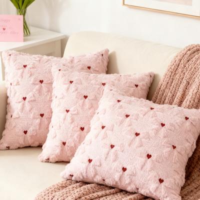 Throw Pillowcase Bowknot Heart Pattern Valentine Day Decorative Throw Pillow Cover Sofa Chair Patio Car Pillow Cushion