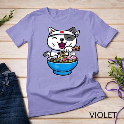 Kawaii Anime Cat Eating Ramen Noodles Japanese Gift T-Shirt Unisex T-shirt 12