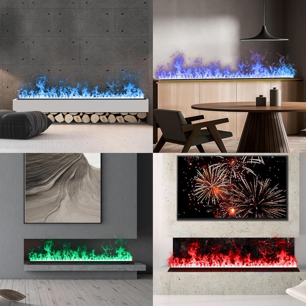 Aflyever 3D Wasserdampf Elektrischer Kamin Eingebaut Realistisches Flammen-Dampf mit Fernbedienung APP