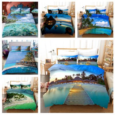 Ropa de Cama 3D Vista al Mar Verano Costa Edredón de Plumas y Funda de Almohada 2/3 piezas Cama King Queen Textil para el Hogar Regalo