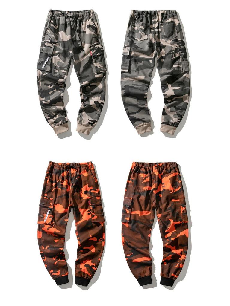 Japanese Style Men's Camouflage Overalls - Loose Casual Pants with Cuffs, Large Size for Teenagers