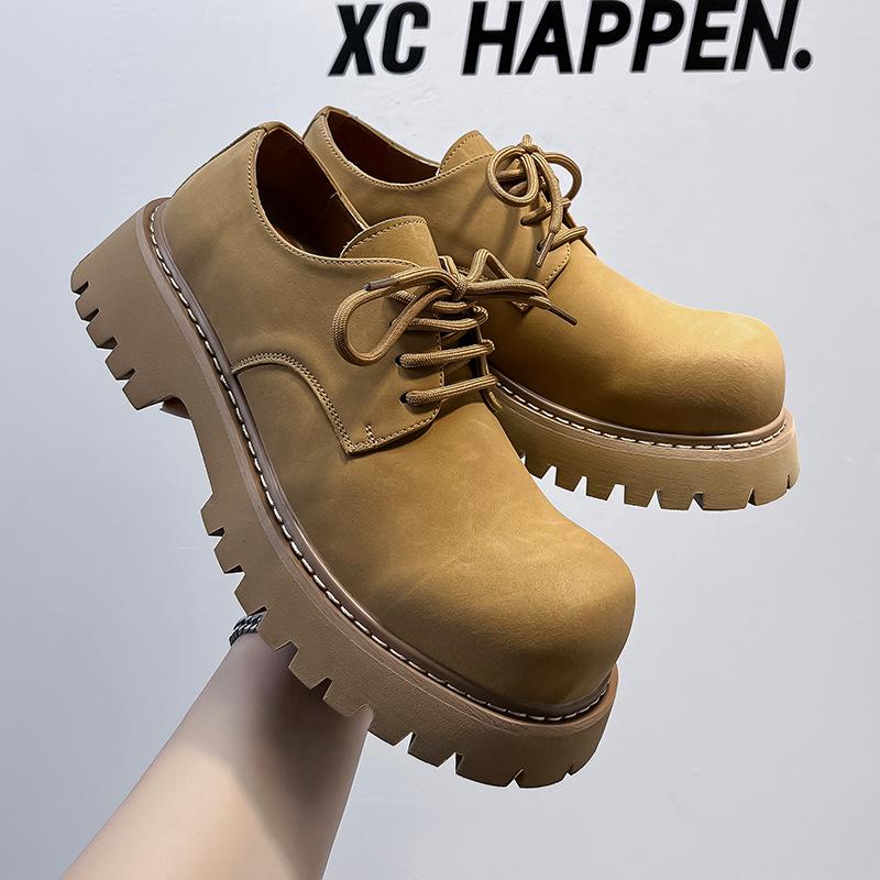 Fashion Mens Casual Leather Derby Shoes Men's Thick Sole Big Toe Trendy Shoes Men Lace-up Heightened Shoe #1035