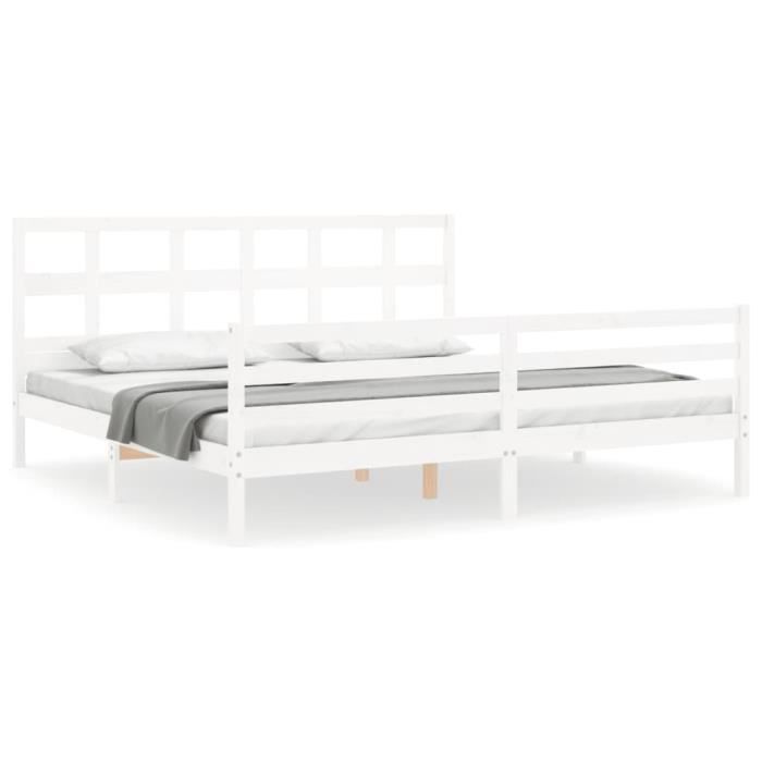 VidaXL Bed Frame with Headboard White 200x200 Cm Solid Wood 3194852