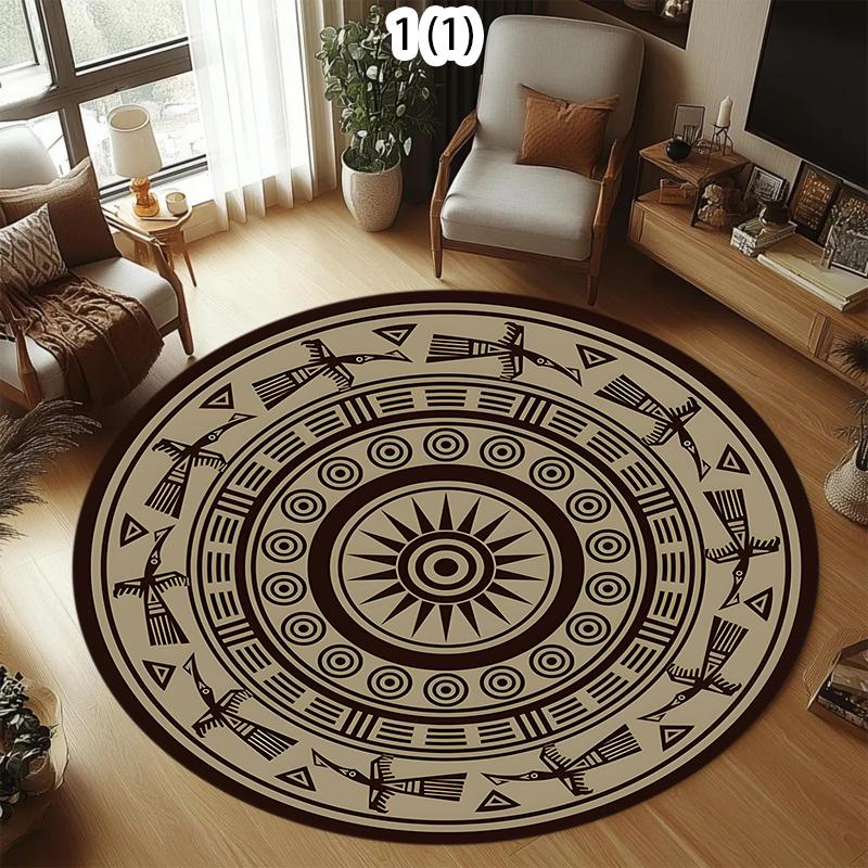 Vintage Tribal Circular Area Rug Carpet Mat Rug Home Decoration Native American Pattern Non Slip Floor Rug for Living Room