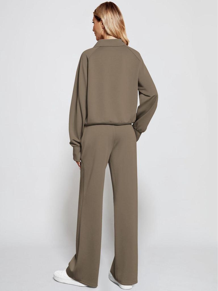 Damski zestaw 2-częściowy 2024: Bluza z zamkiem do połowy i szerokie spodnie dresowe