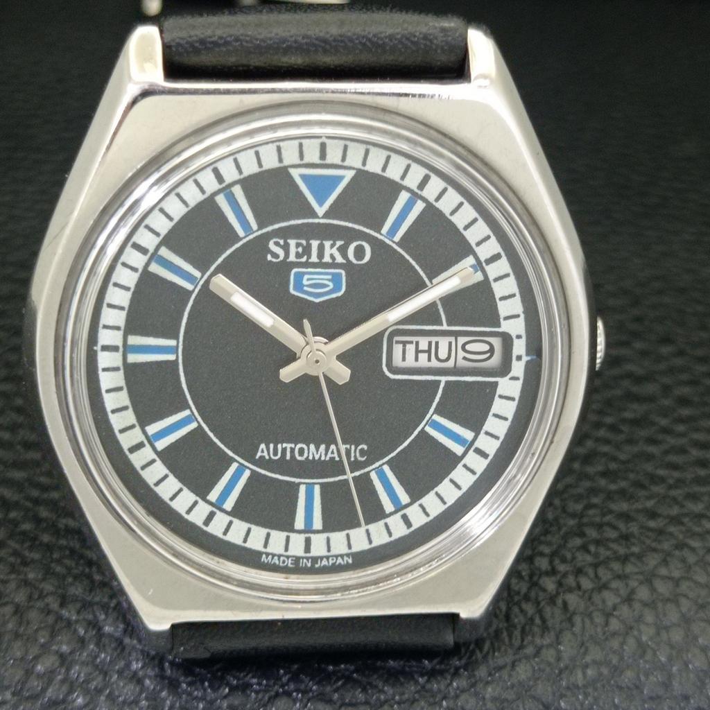 VINTAGE SEIKO 5 AUTOMATIC JAPAN 6309A MENS BLACK COLOR DIAL WATCH a702734-1 R210-a702734