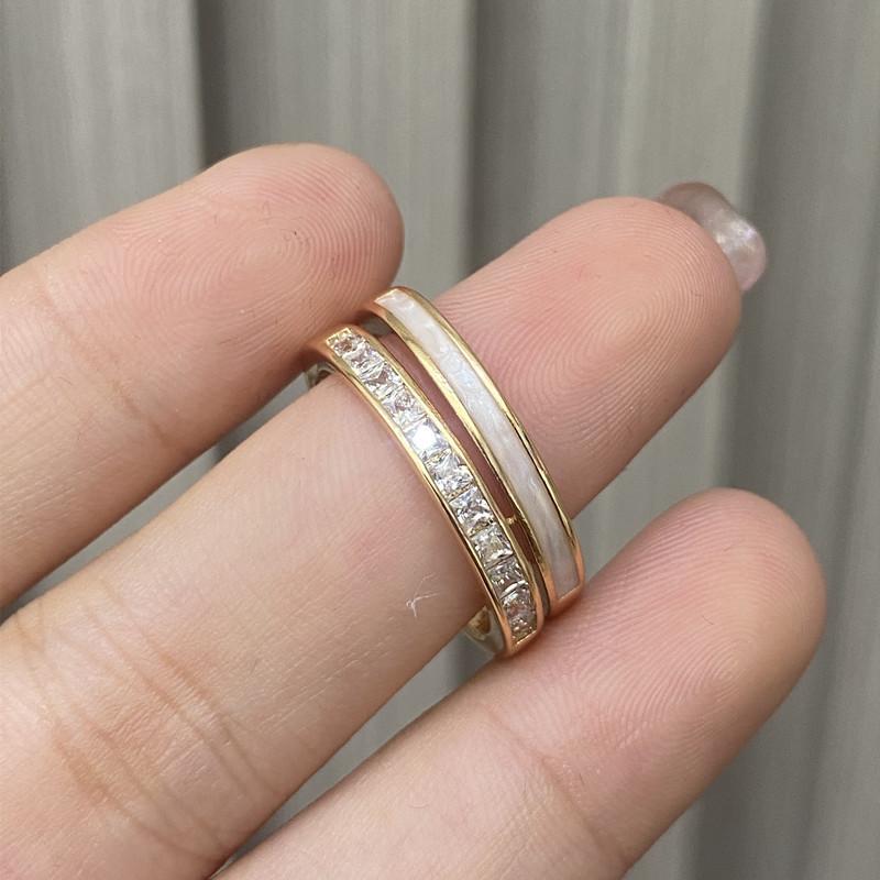 Real gold plated micro-inlaid zircon double-layer open ring cold wind index finger ring retro ring