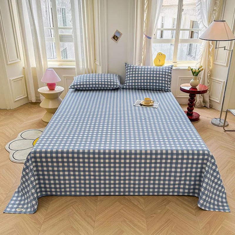 

Комплект простыней с простым черно-белым клетчатым узором из 100% хлопка, приятная для кожи, дышащая, утолщенная простыня с 2 наволочками 120x230cm 3Pcs