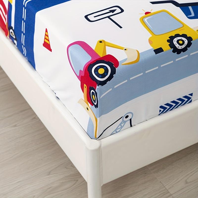 3-teiliges Spannbettlaken-Set mit Cartoon-Baumaschinenmuster - Weich, atmungsaktiv und hypoallergenes Bettlaken-Set Lebendig-Perfekt