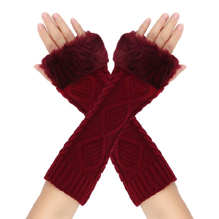 Teenagers Winter Half Finger Mitten Plush Cuffs Keep Warm Lengthen Wrist Gloves