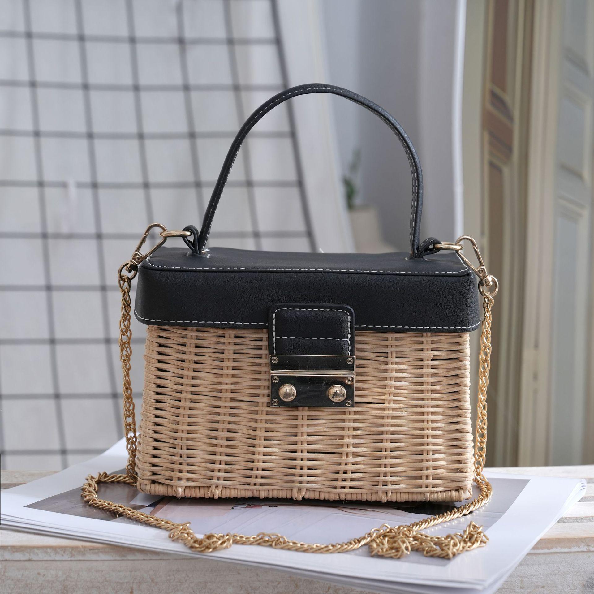 

2025 Retro Ethnic Style Handmade Straw Bag - Versatile, Fashionable, and Unique Length 19cm, Height 15cm, Width 8cm чорний/вершковий