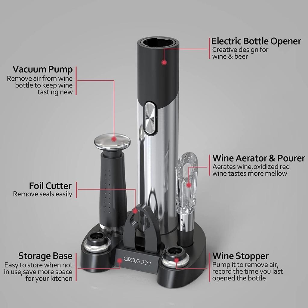 CIRCLE JOY Electric Wine Opener Set Automatic Wine Opener Kit for Wine and Beer Cordless Electric Wine Bottle Openers Gift Set with Foil Cutter,