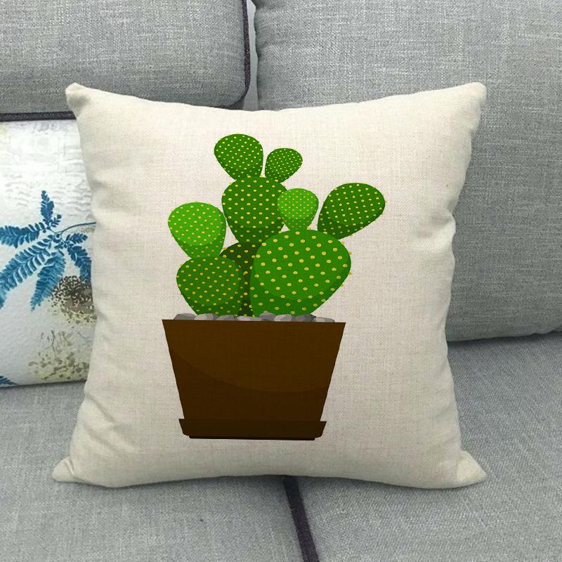 Cartoon Green Potted Cactus Digital Printing Short Plush Pillow Covers For Car Sofa Office Cushion Cover Home Goods 60X60Cm