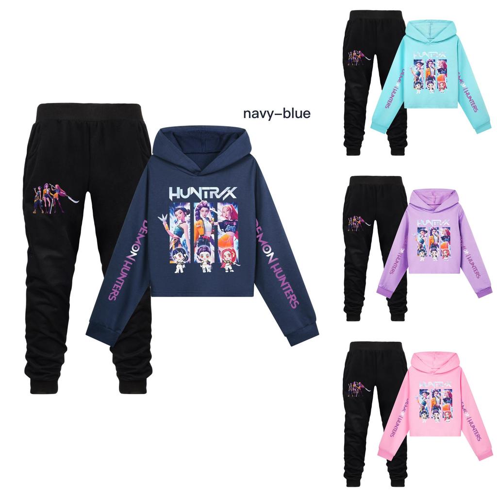 Kpop Demon Hunters Girls Cotton Casual Set With Long Sleeve Hoodie And Pants For Ages 110-170cm